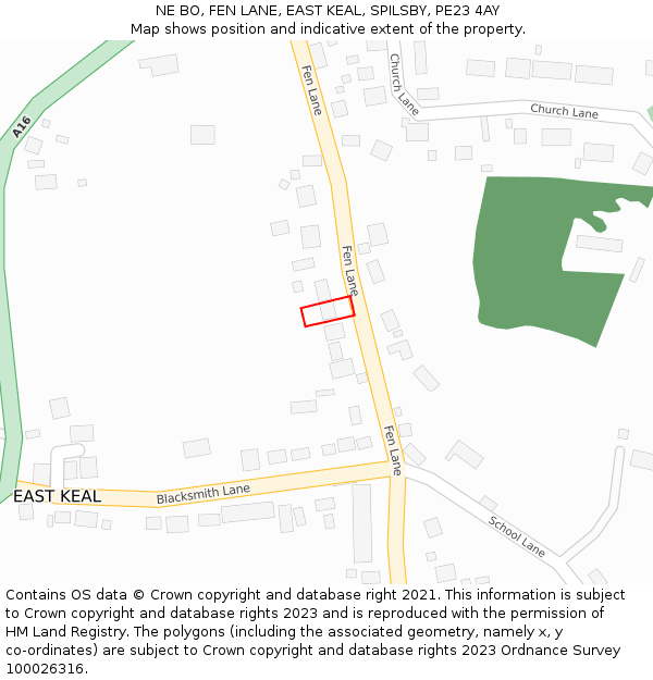 NE BO, FEN LANE, EAST KEAL, SPILSBY, PE23 4AY: Location map and indicative extent of plot