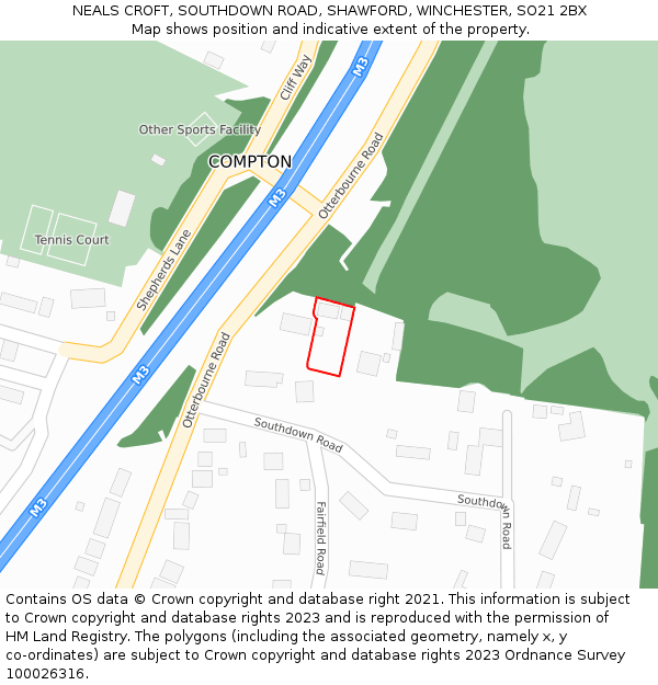 NEALS CROFT, SOUTHDOWN ROAD, SHAWFORD, WINCHESTER, SO21 2BX: Location map and indicative extent of plot