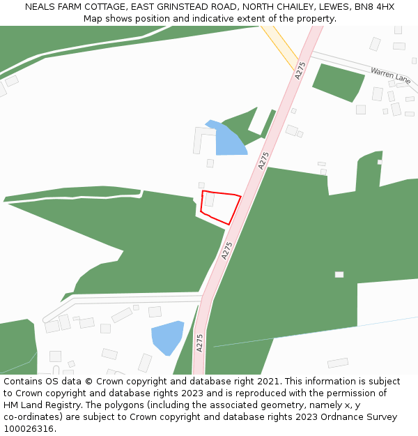 NEALS FARM COTTAGE, EAST GRINSTEAD ROAD, NORTH CHAILEY, LEWES, BN8 4HX: Location map and indicative extent of plot