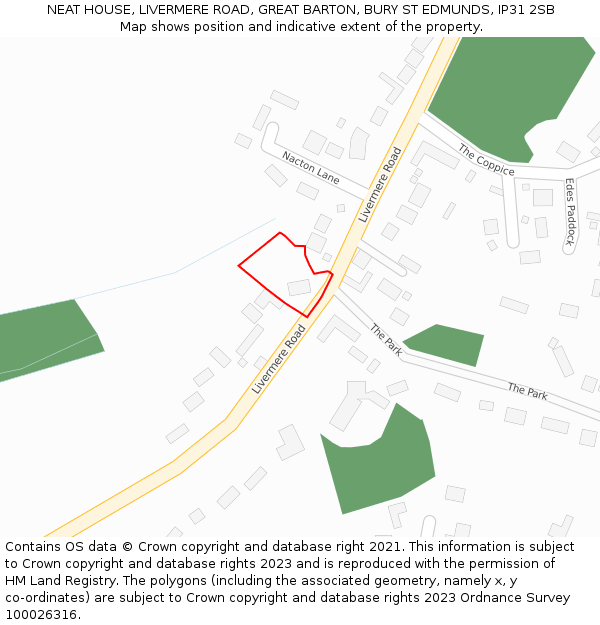 NEAT HOUSE, LIVERMERE ROAD, GREAT BARTON, BURY ST EDMUNDS, IP31 2SB: Location map and indicative extent of plot