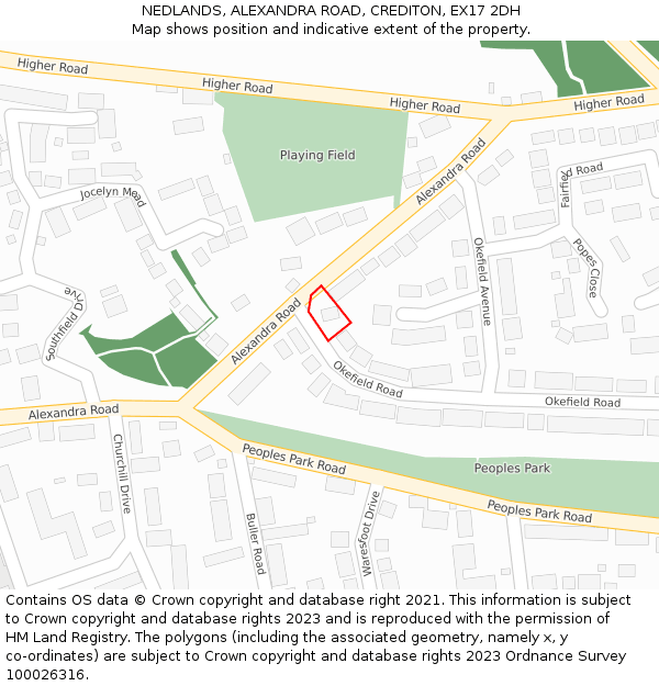 NEDLANDS, ALEXANDRA ROAD, CREDITON, EX17 2DH: Location map and indicative extent of plot