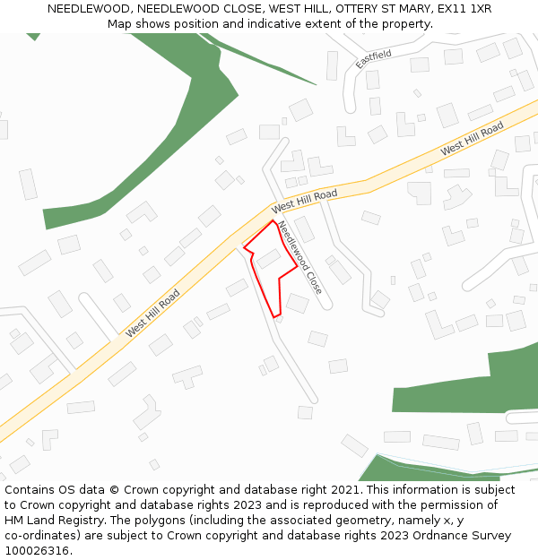NEEDLEWOOD, NEEDLEWOOD CLOSE, WEST HILL, OTTERY ST MARY, EX11 1XR: Location map and indicative extent of plot