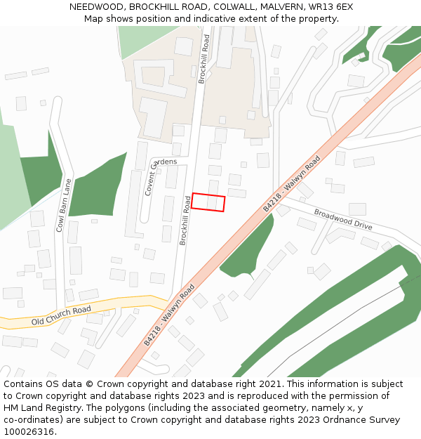 NEEDWOOD, BROCKHILL ROAD, COLWALL, MALVERN, WR13 6EX: Location map and indicative extent of plot