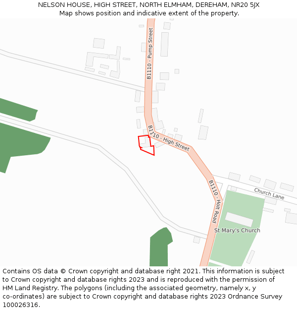 NELSON HOUSE, HIGH STREET, NORTH ELMHAM, DEREHAM, NR20 5JX: Location map and indicative extent of plot