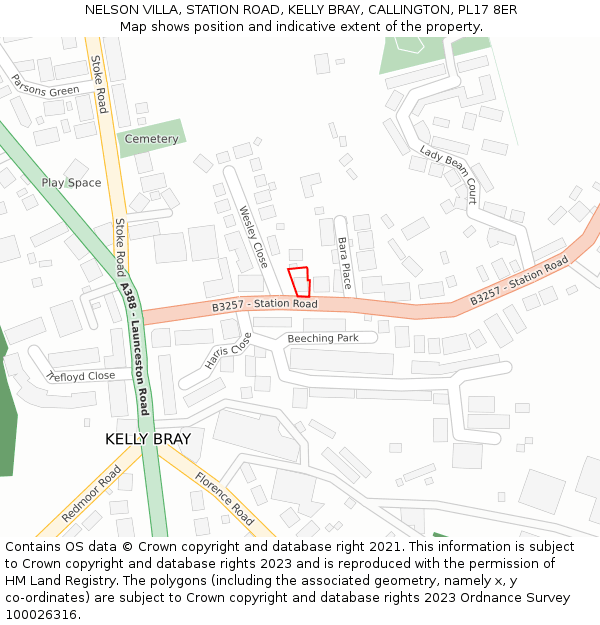 NELSON VILLA, STATION ROAD, KELLY BRAY, CALLINGTON, PL17 8ER: Location map and indicative extent of plot