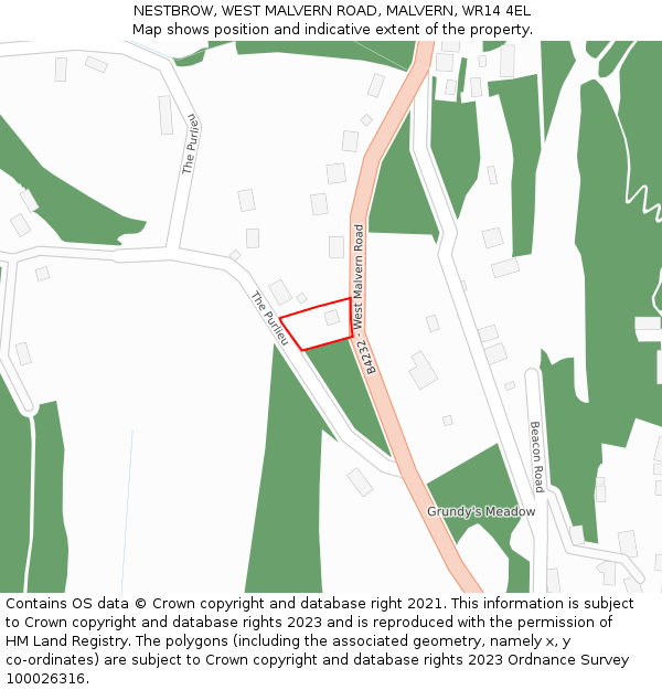 NESTBROW, WEST MALVERN ROAD, MALVERN, WR14 4EL: Location map and indicative extent of plot