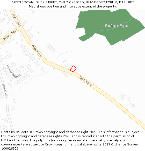 NESTLEDOWN, DUCK STREET, CHILD OKEFORD, BLANDFORD FORUM, DT11 8ET: Location map and indicative extent of plot