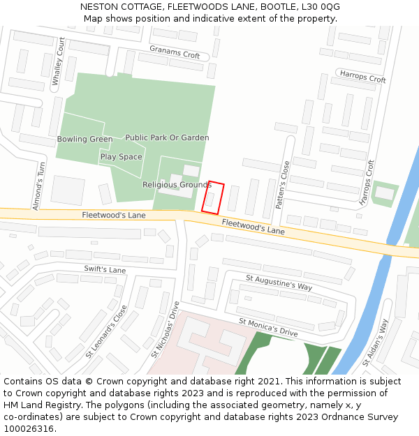 NESTON COTTAGE, FLEETWOODS LANE, BOOTLE, L30 0QG: Location map and indicative extent of plot