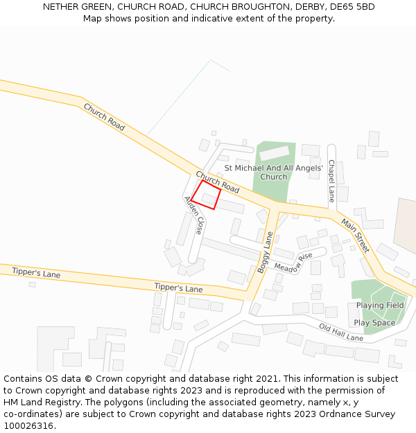 NETHER GREEN, CHURCH ROAD, CHURCH BROUGHTON, DERBY, DE65 5BD: Location map and indicative extent of plot