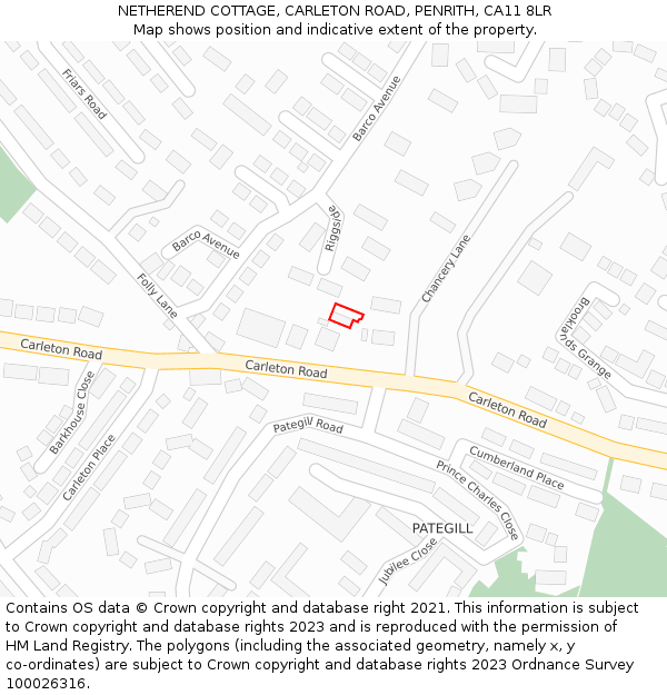 NETHEREND COTTAGE, CARLETON ROAD, PENRITH, CA11 8LR: Location map and indicative extent of plot