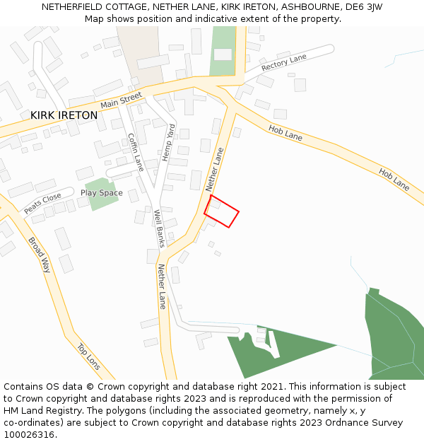 NETHERFIELD COTTAGE, NETHER LANE, KIRK IRETON, ASHBOURNE, DE6 3JW: Location map and indicative extent of plot