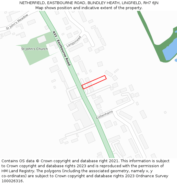 NETHERFIELD, EASTBOURNE ROAD, BLINDLEY HEATH, LINGFIELD, RH7 6JN: Location map and indicative extent of plot