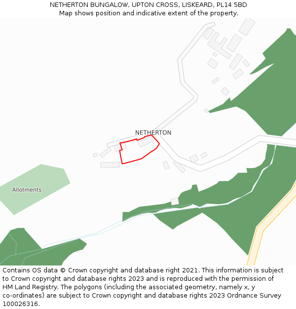NETHERTON BUNGALOW, UPTON CROSS, LISKEARD, PL14 5BD: Location map and indicative extent of plot