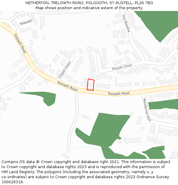 NETHERTON, TRELOWTH ROAD, POLGOOTH, ST AUSTELL, PL26 7BG: Location map and indicative extent of plot