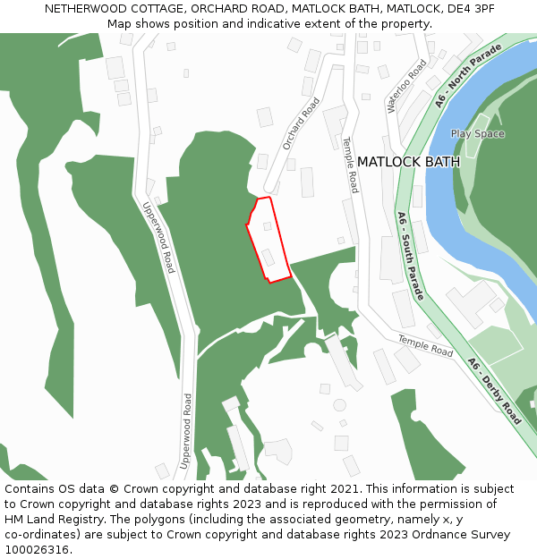 NETHERWOOD COTTAGE, ORCHARD ROAD, MATLOCK BATH, MATLOCK, DE4 3PF: Location map and indicative extent of plot