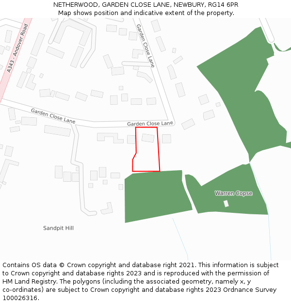 NETHERWOOD, GARDEN CLOSE LANE, NEWBURY, RG14 6PR: Location map and indicative extent of plot