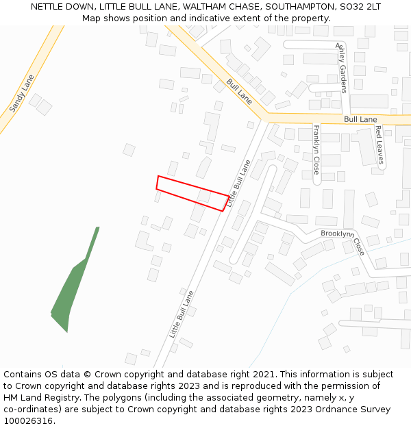 NETTLE DOWN, LITTLE BULL LANE, WALTHAM CHASE, SOUTHAMPTON, SO32 2LT: Location map and indicative extent of plot