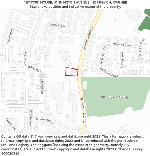 NETWORK HOUSE, WINNINGTON AVENUE, NORTHWICH, CW8 4EE: Location map and indicative extent of plot