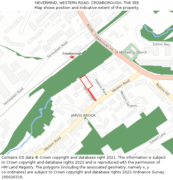 NEVERMIND, WESTERN ROAD, CROWBOROUGH, TN6 3EE: Location map and indicative extent of plot