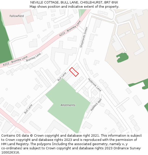 NEVILLE COTTAGE, BULL LANE, CHISLEHURST, BR7 6NX: Location map and indicative extent of plot