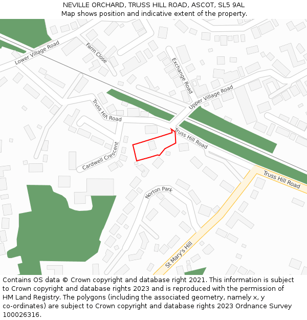 NEVILLE ORCHARD, TRUSS HILL ROAD, ASCOT, SL5 9AL: Location map and indicative extent of plot