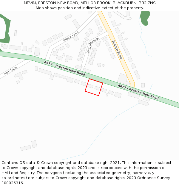 NEVIN, PRESTON NEW ROAD, MELLOR BROOK, BLACKBURN, BB2 7NS: Location map and indicative extent of plot