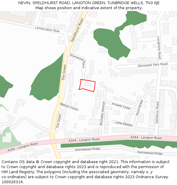 NEVIN, SPELDHURST ROAD, LANGTON GREEN, TUNBRIDGE WELLS, TN3 0JE: Location map and indicative extent of plot