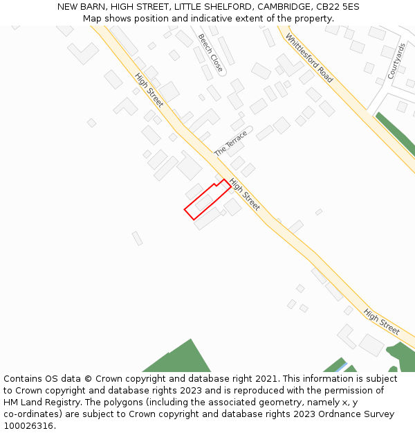 NEW BARN, HIGH STREET, LITTLE SHELFORD, CAMBRIDGE, CB22 5ES: Location map and indicative extent of plot