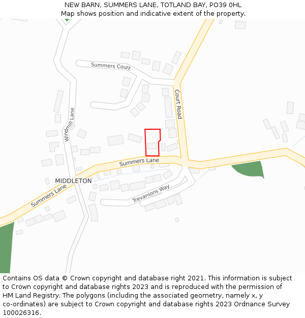 NEW BARN, SUMMERS LANE, TOTLAND BAY, PO39 0HL: Location map and indicative extent of plot