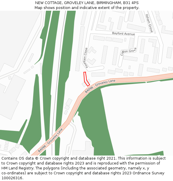 NEW COTTAGE, GROVELEY LANE, BIRMINGHAM, B31 4PS: Location map and indicative extent of plot