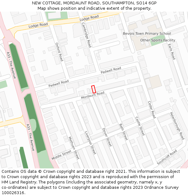 NEW COTTAGE, MORDAUNT ROAD, SOUTHAMPTON, SO14 6GP: Location map and indicative extent of plot