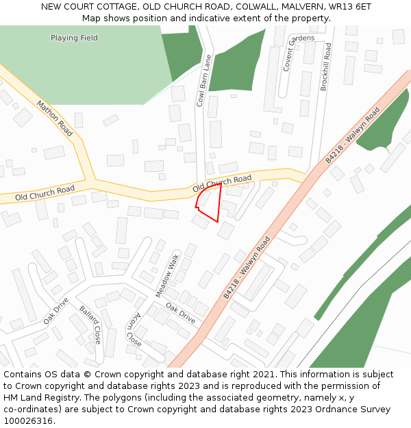 NEW COURT COTTAGE, OLD CHURCH ROAD, COLWALL, MALVERN, WR13 6ET: Location map and indicative extent of plot