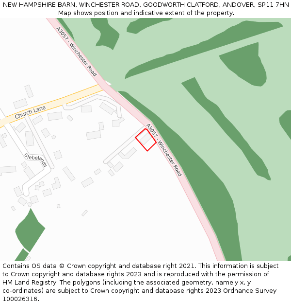 NEW HAMPSHIRE BARN, WINCHESTER ROAD, GOODWORTH CLATFORD, ANDOVER, SP11 7HN: Location map and indicative extent of plot