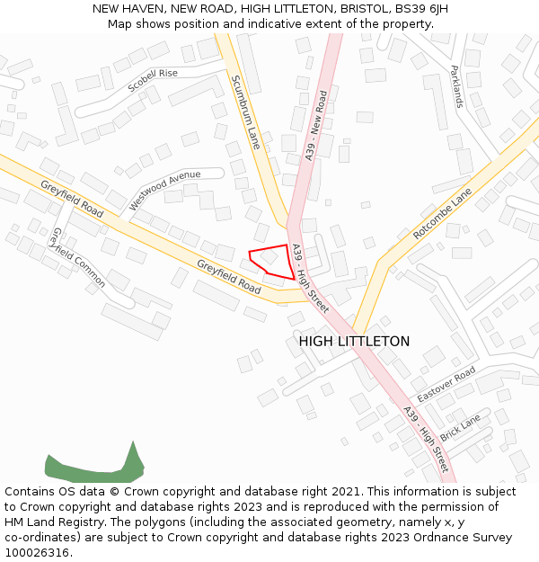 NEW HAVEN, NEW ROAD, HIGH LITTLETON, BRISTOL, BS39 6JH: Location map and indicative extent of plot
