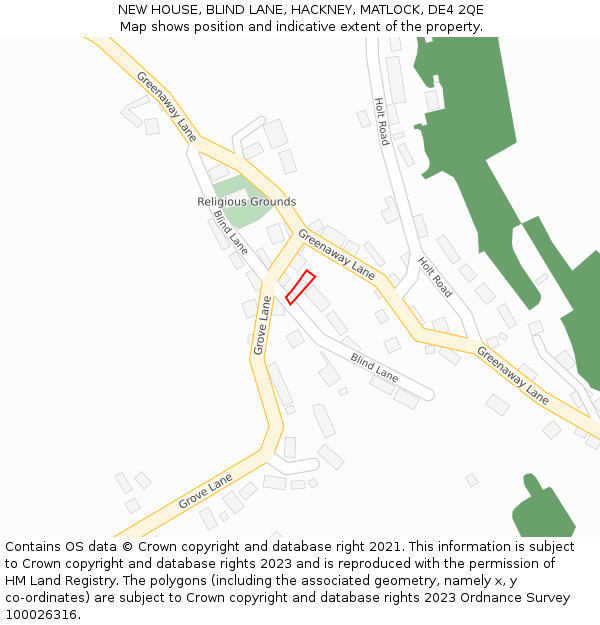 NEW HOUSE, BLIND LANE, HACKNEY, MATLOCK, DE4 2QE: Location map and indicative extent of plot