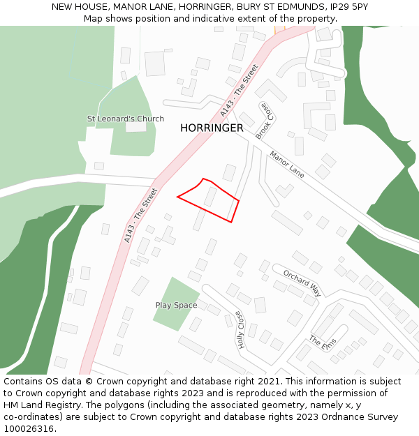 NEW HOUSE, MANOR LANE, HORRINGER, BURY ST EDMUNDS, IP29 5PY: Location map and indicative extent of plot