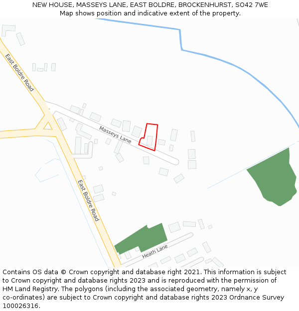 NEW HOUSE, MASSEYS LANE, EAST BOLDRE, BROCKENHURST, SO42 7WE: Location map and indicative extent of plot
