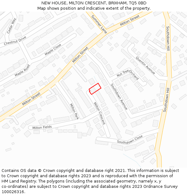 NEW HOUSE, MILTON CRESCENT, BRIXHAM, TQ5 0BD: Location map and indicative extent of plot