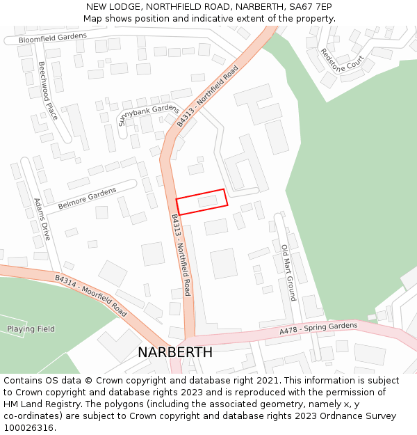 NEW LODGE, NORTHFIELD ROAD, NARBERTH, SA67 7EP: Location map and indicative extent of plot