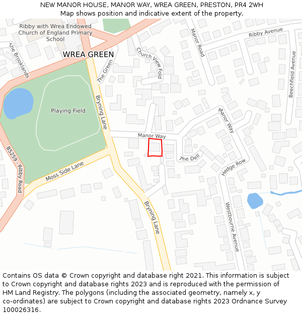 NEW MANOR HOUSE, MANOR WAY, WREA GREEN, PRESTON, PR4 2WH: Location map and indicative extent of plot