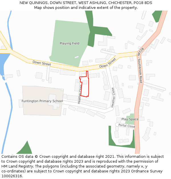 NEW QUININGS, DOWN STREET, WEST ASHLING, CHICHESTER, PO18 8DS: Location map and indicative extent of plot