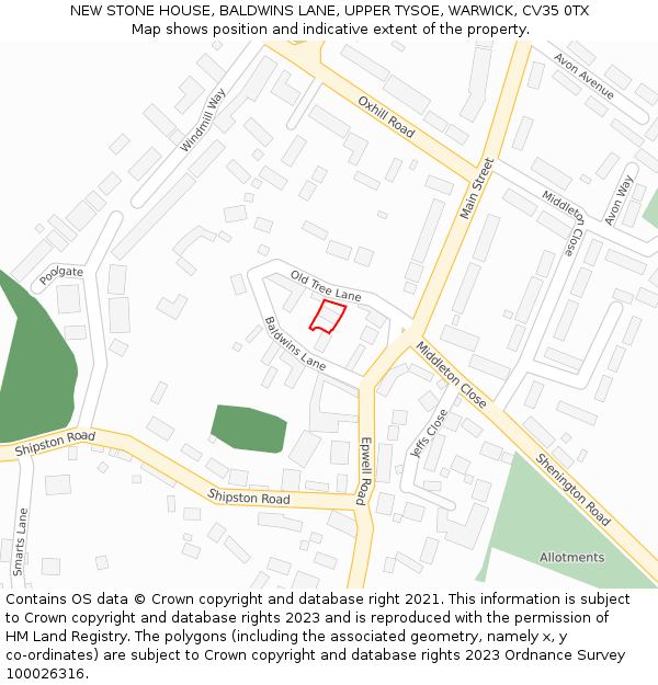 NEW STONE HOUSE, BALDWINS LANE, UPPER TYSOE, WARWICK, CV35 0TX: Location map and indicative extent of plot