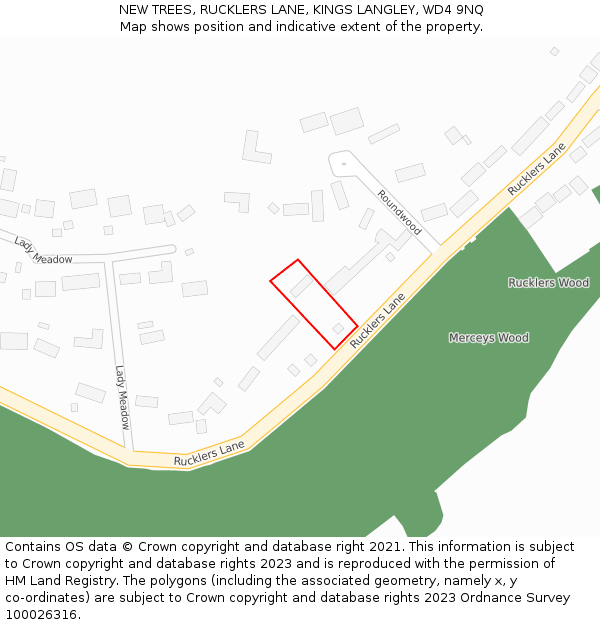 NEW TREES, RUCKLERS LANE, KINGS LANGLEY, WD4 9NQ: Location map and indicative extent of plot