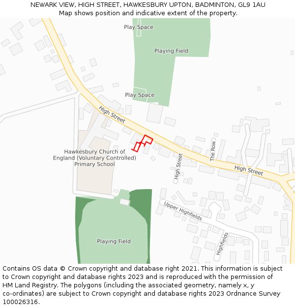 NEWARK VIEW, HIGH STREET, HAWKESBURY UPTON, BADMINTON, GL9 1AU: Location map and indicative extent of plot