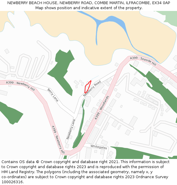 NEWBERRY BEACH HOUSE, NEWBERRY ROAD, COMBE MARTIN, ILFRACOMBE, EX34 0AP: Location map and indicative extent of plot