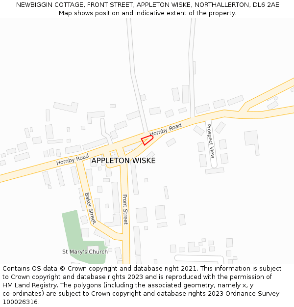 NEWBIGGIN COTTAGE, FRONT STREET, APPLETON WISKE, NORTHALLERTON, DL6 2AE: Location map and indicative extent of plot