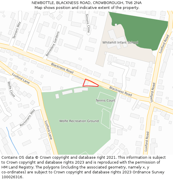 NEWBOTTLE, BLACKNESS ROAD, CROWBOROUGH, TN6 2NA: Location map and indicative extent of plot