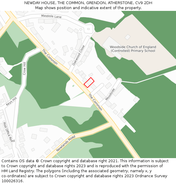 NEWDAY HOUSE, THE COMMON, GRENDON, ATHERSTONE, CV9 2DH: Location map and indicative extent of plot