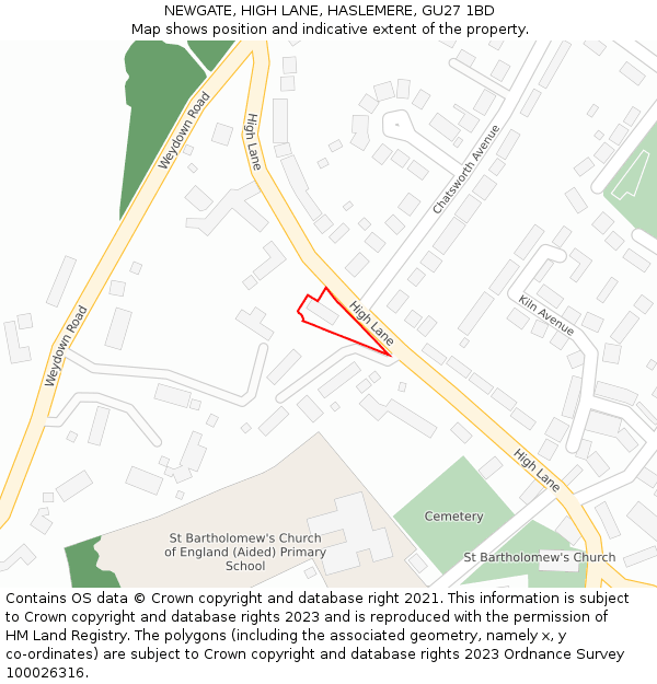 NEWGATE, HIGH LANE, HASLEMERE, GU27 1BD: Location map and indicative extent of plot