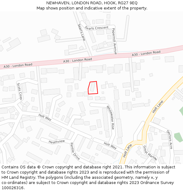 NEWHAVEN, LONDON ROAD, HOOK, RG27 9EQ: Location map and indicative extent of plot